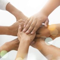 Hands Teamwork Together Joining Concept,on top view